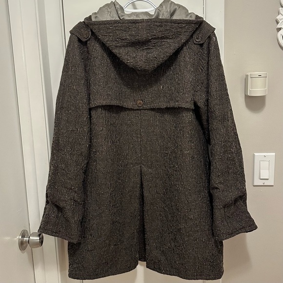 CLASS ROBERTO CAVALLI Womens Hooded Car Utility Coat Crinkled Wool Brown Gray 8 - Picture 6 of 15